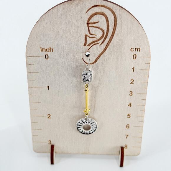 Mismatched Mixed Metal Celestial Star Moon Sun Dangle Drop Earrings - Picture 4 of 4